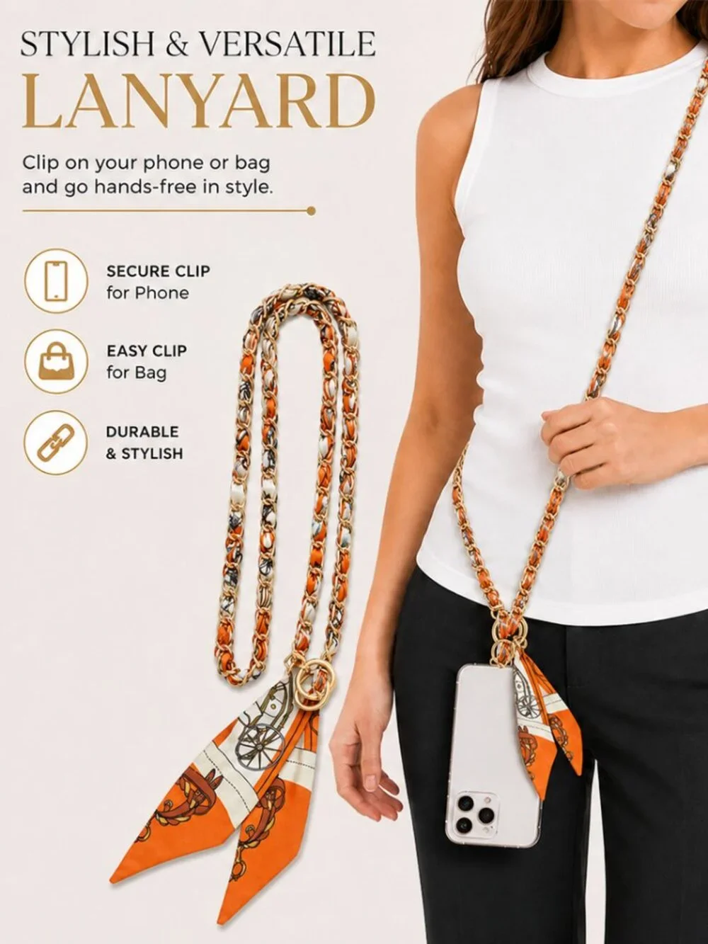 Ribbon Chain Phone Crossbody Lanyard with clear Tether Patch